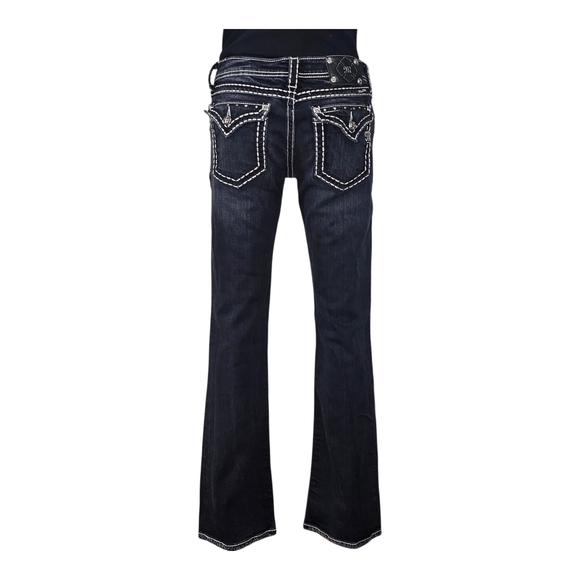 Miss Me Low-Rise Bootcut Jeans Womens 30 Black Wash Women's Distressed - Picture 3 of 16